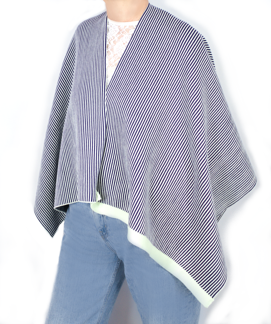 Poncho in dungi Cedro/Alice blue din bumbac