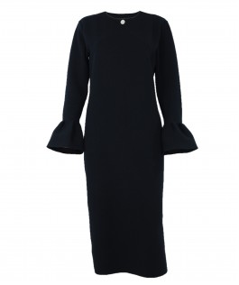 Rochie neagră dreaptă lână cu volane