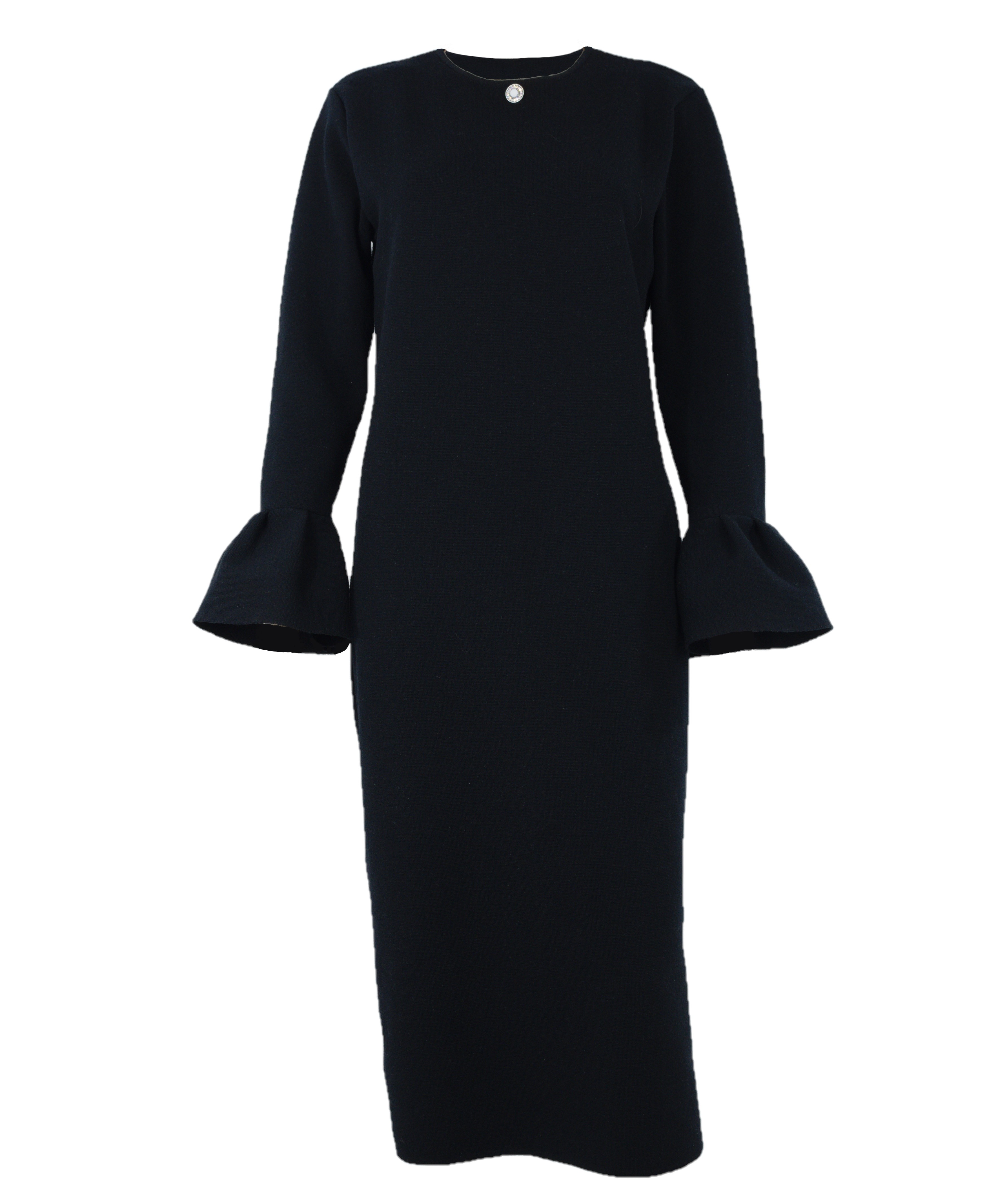 Rochie neagră dreaptă lână cu volane Rochie neagră dreaptă lână cu volane