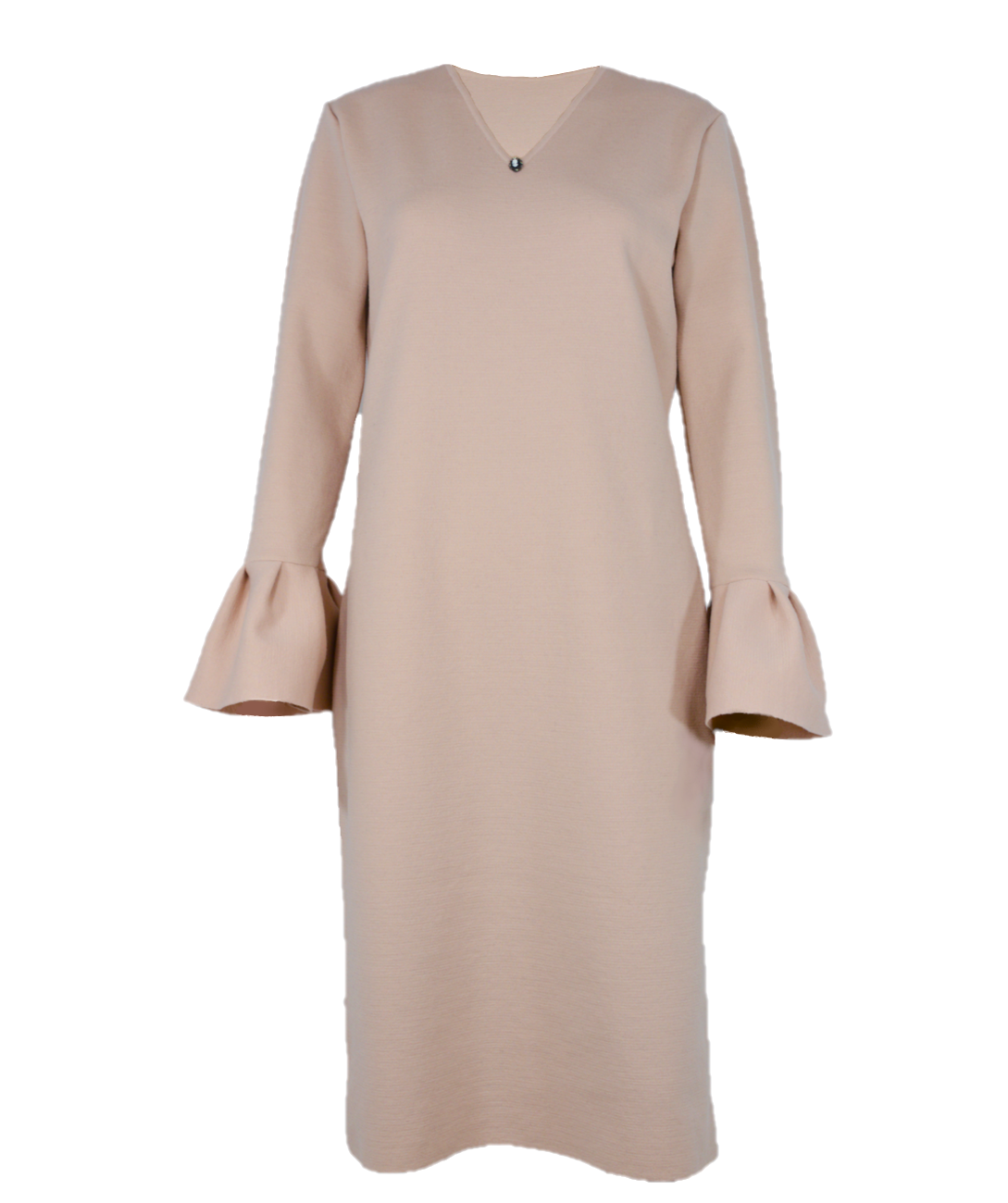 Rochie peach blush dreaptă lână cu volane