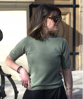 Bluză green olive - lână merinos extrafină