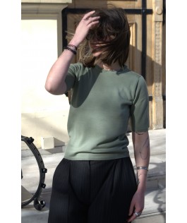 Bluză green olive - lână merinos extrafină