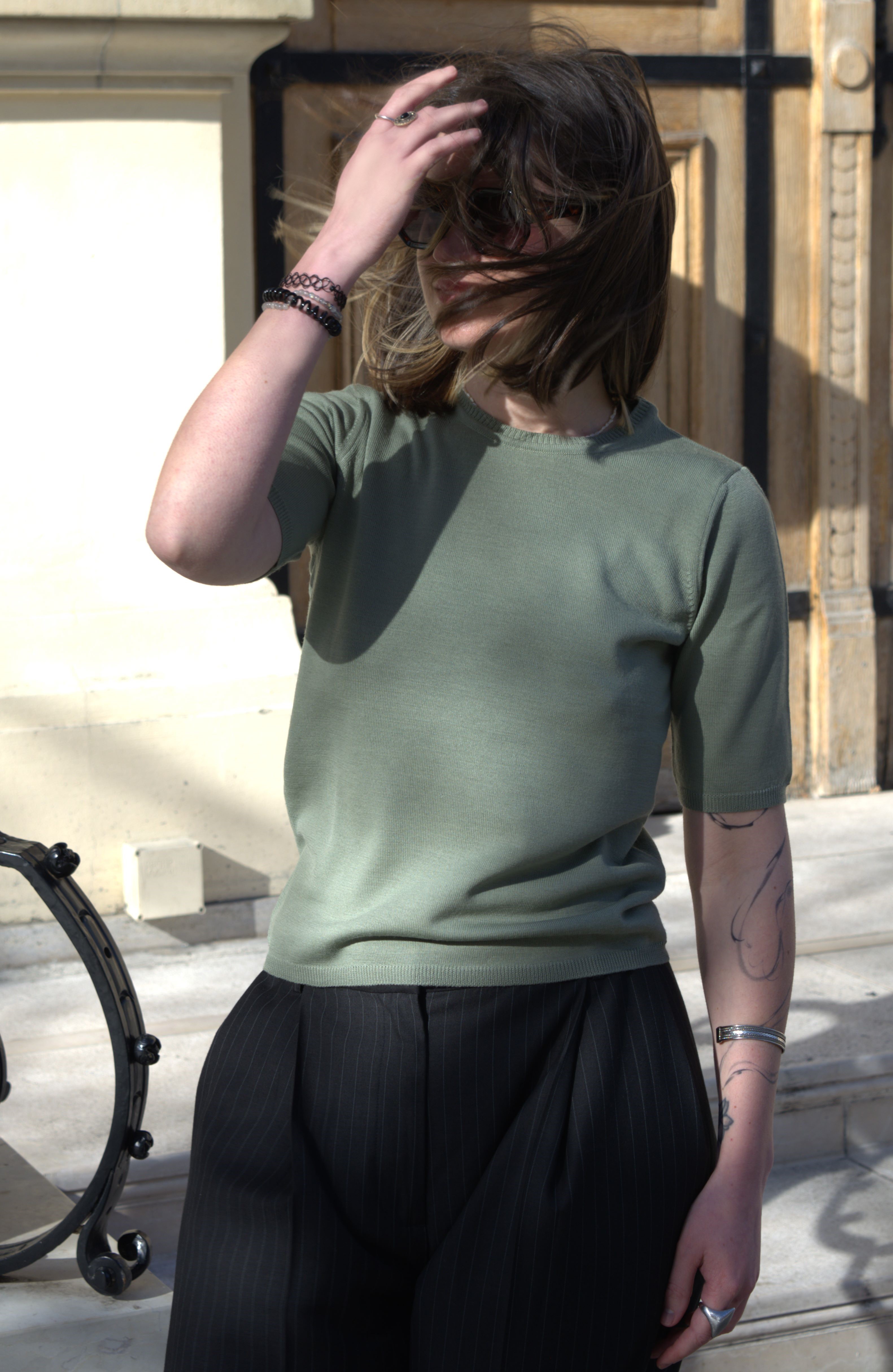 Bluză green olive - lână merinos extrafină