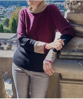 Pulover color block (bugundy) din lână