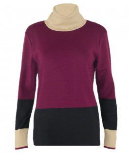 Pulover color block (bugundy) din lână
