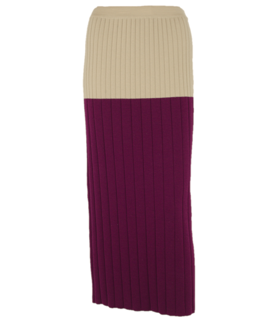Fustă dreaptă 75 cm burgundy & beige din lână
