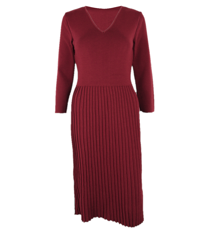 Rochie plisată bordeaux din lână