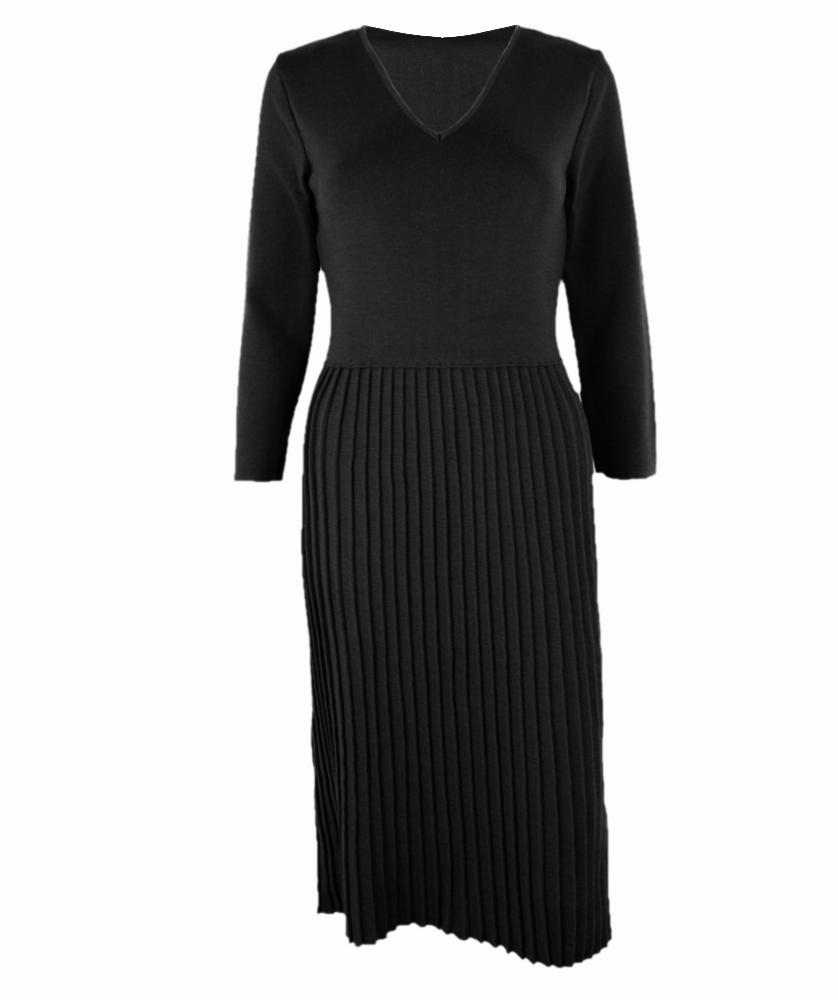 Rochie plisată neagră din lână