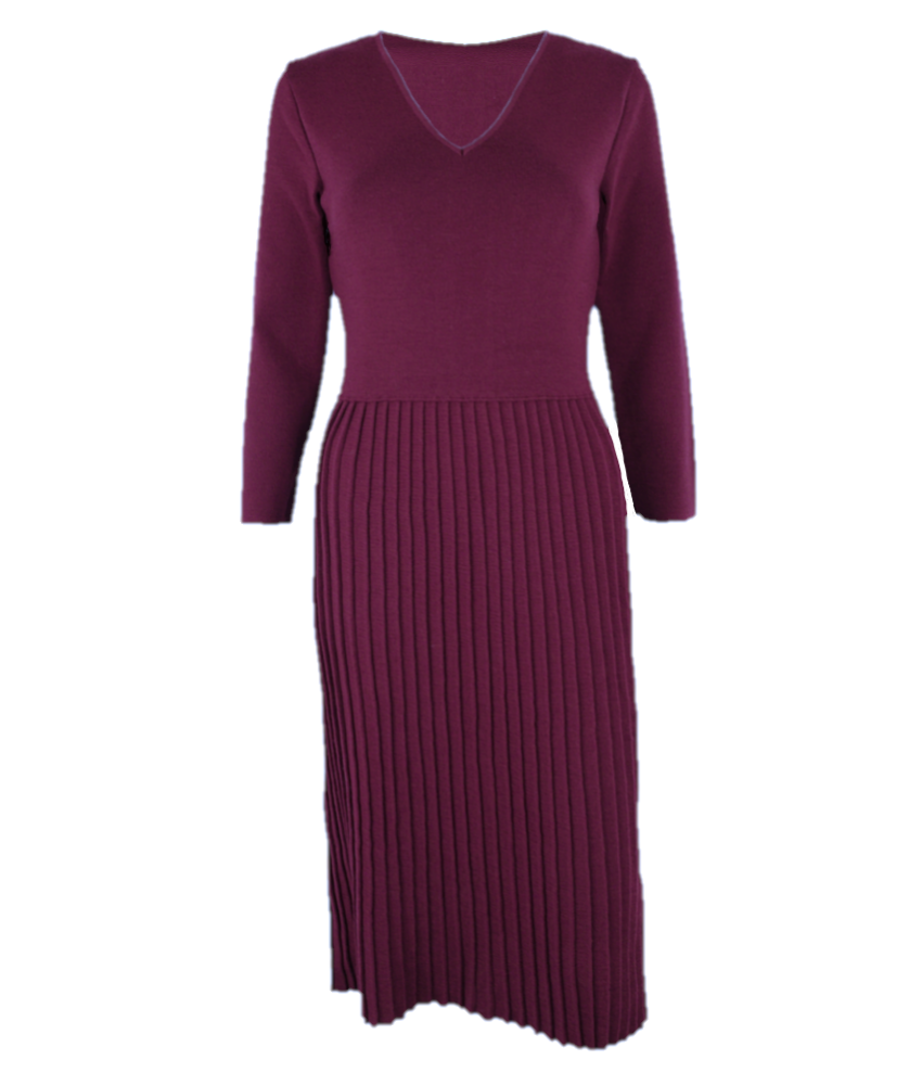 Rochie plisată burgundy din lână