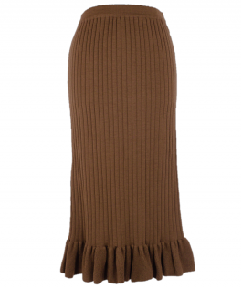 Fustă dreaptă 75 cm downtown brown din lână cu volan