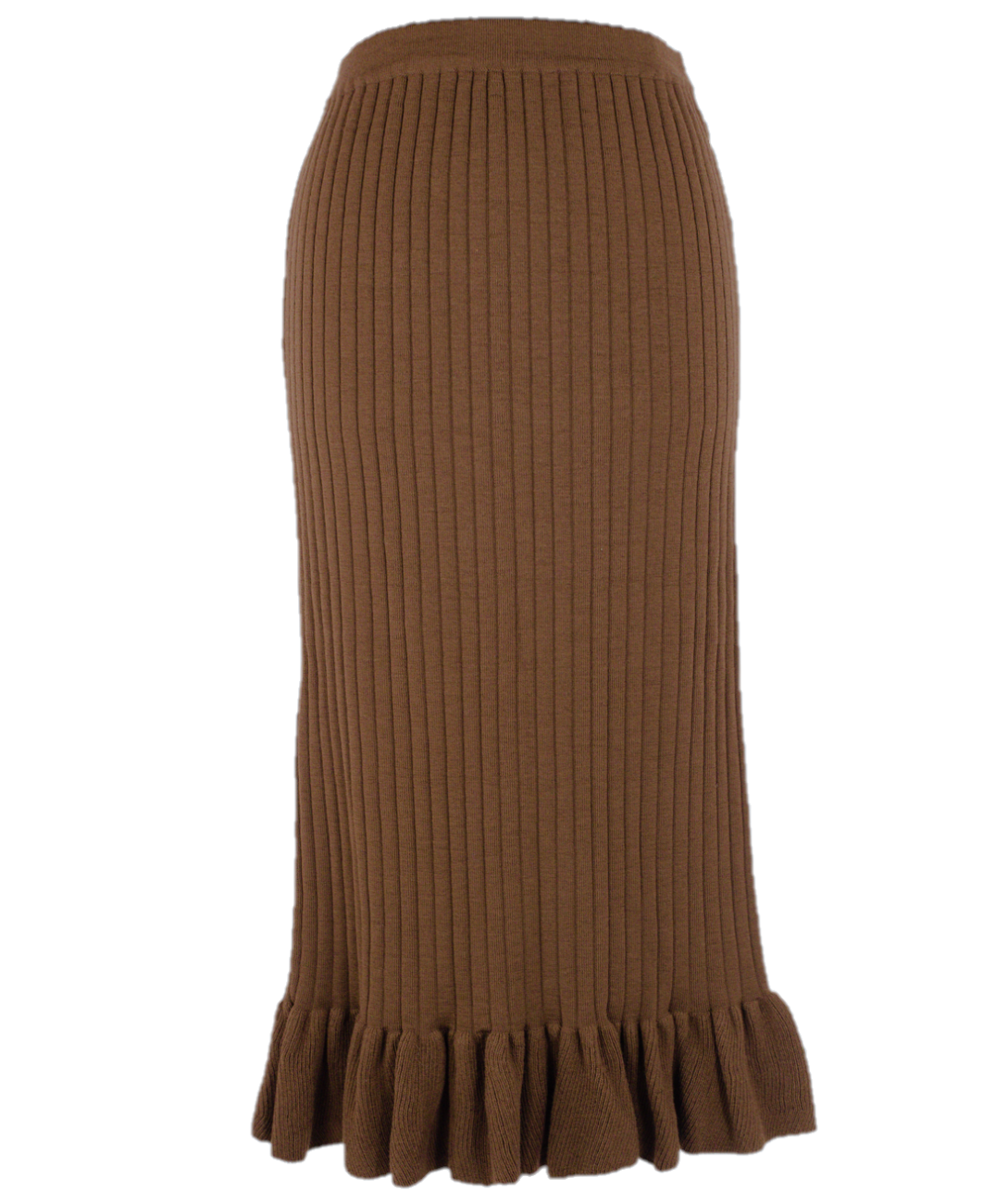 Fustă dreaptă 75 cm downtown brown din lână cu volan