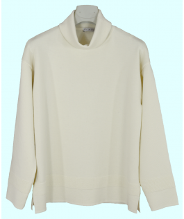 Pulover ecru din lână guler rol