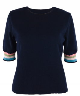 Bluză din lână navy-manșeta multicolor