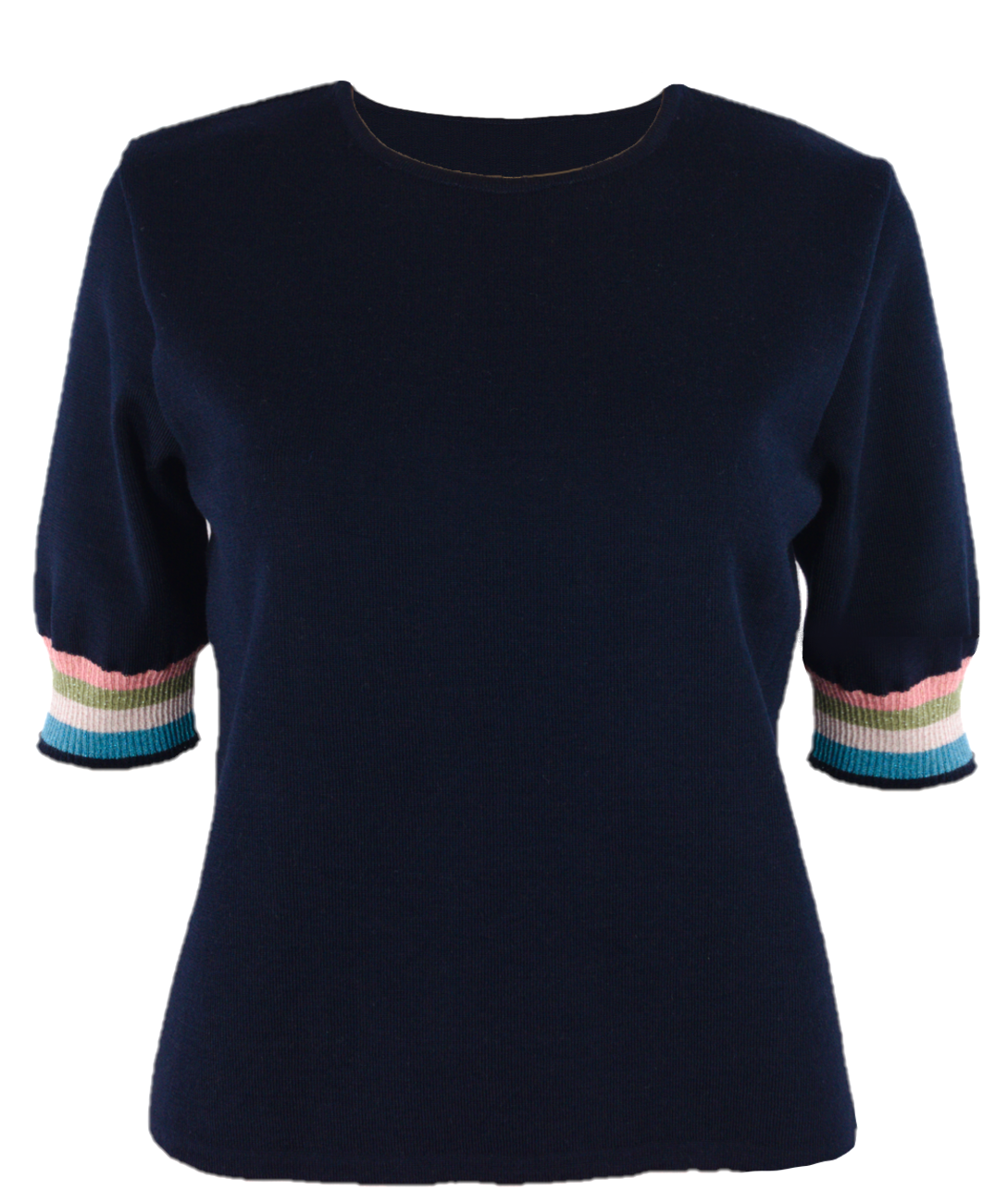 Bluză din lână navy-manșeta multicolor