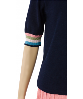 Bluză din lână navy-manșeta multicolor