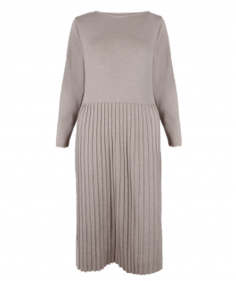 Rochie plisată beige melange din lână