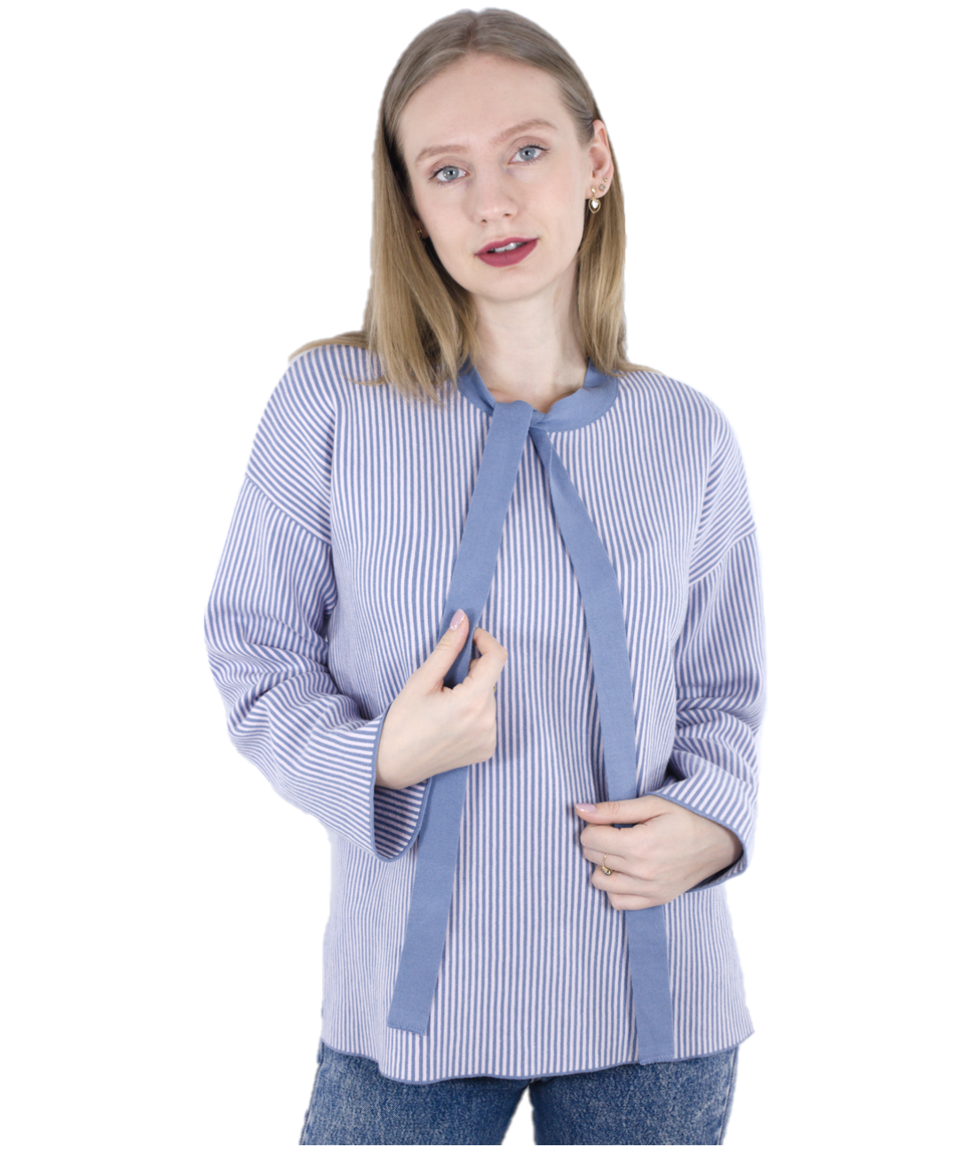 Bluză in dungi Pink/Alice blue din bumbac