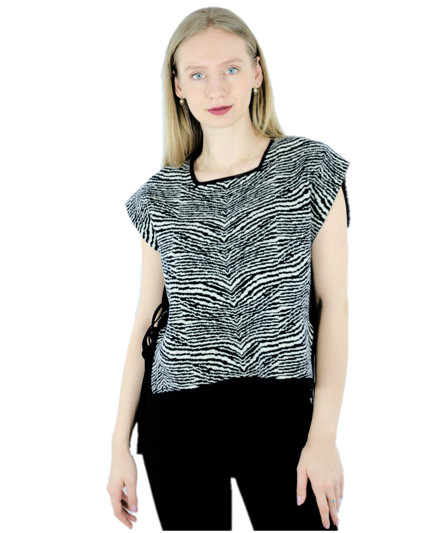 Vestă jacquard negru/ecru