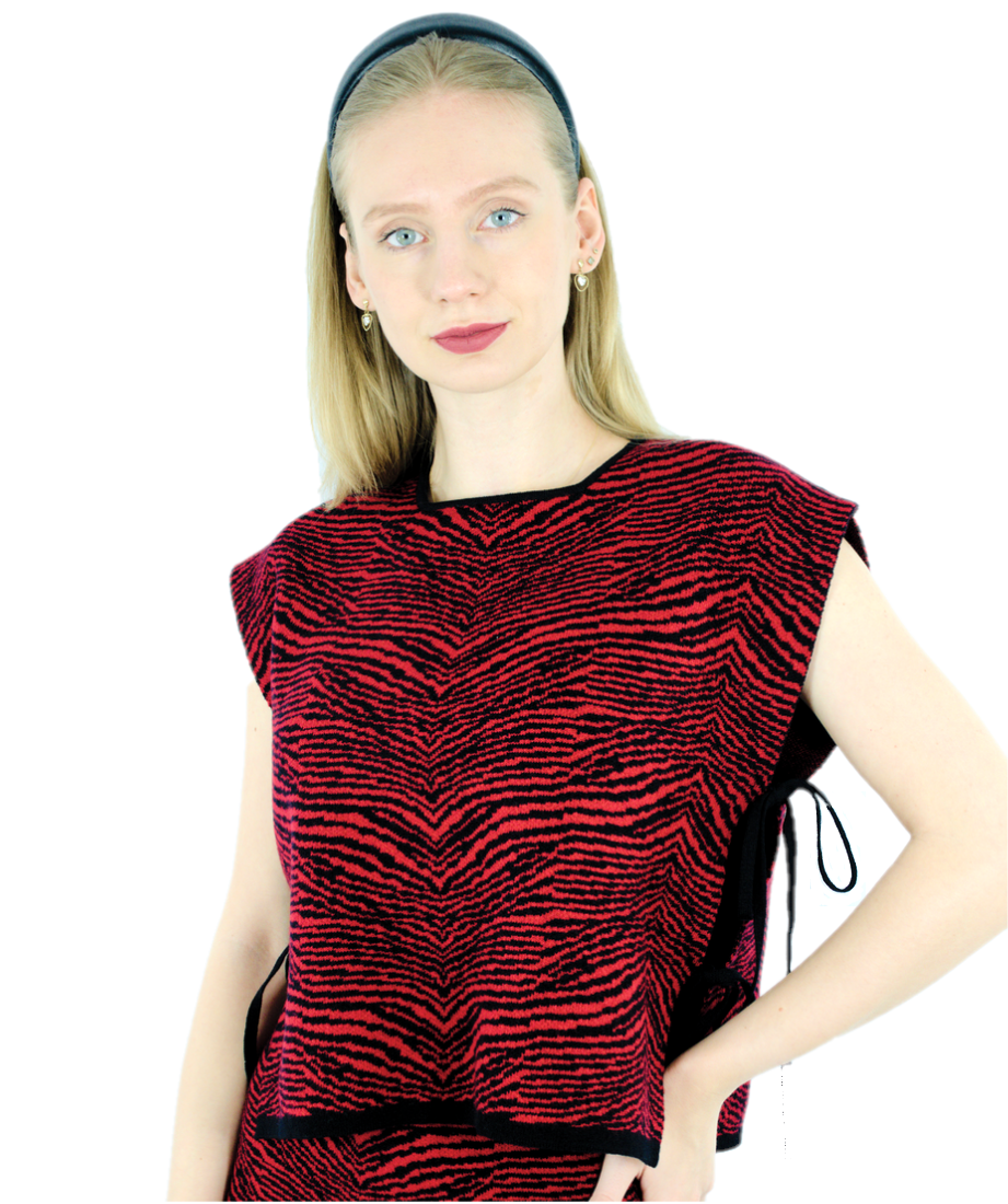 Vestă jacquard negru/rosu