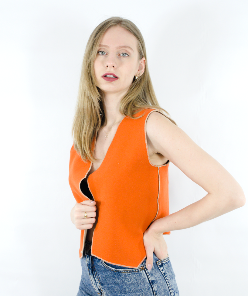 Vestă dublă față orange/beige