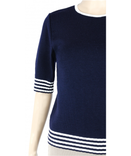 Bluză navy/ecru din lână