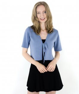 Jacheta crop Alice blue din bumbac