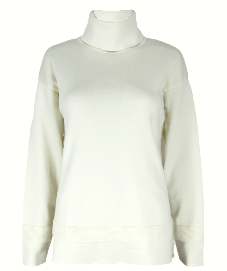 Pulover ecru din lână guler rol