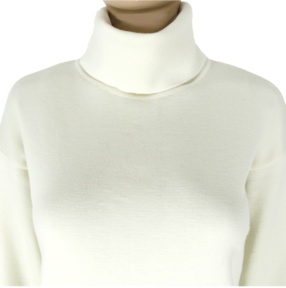 Pulover ecru din lână guler rol Pulover ecru din lână guler rol